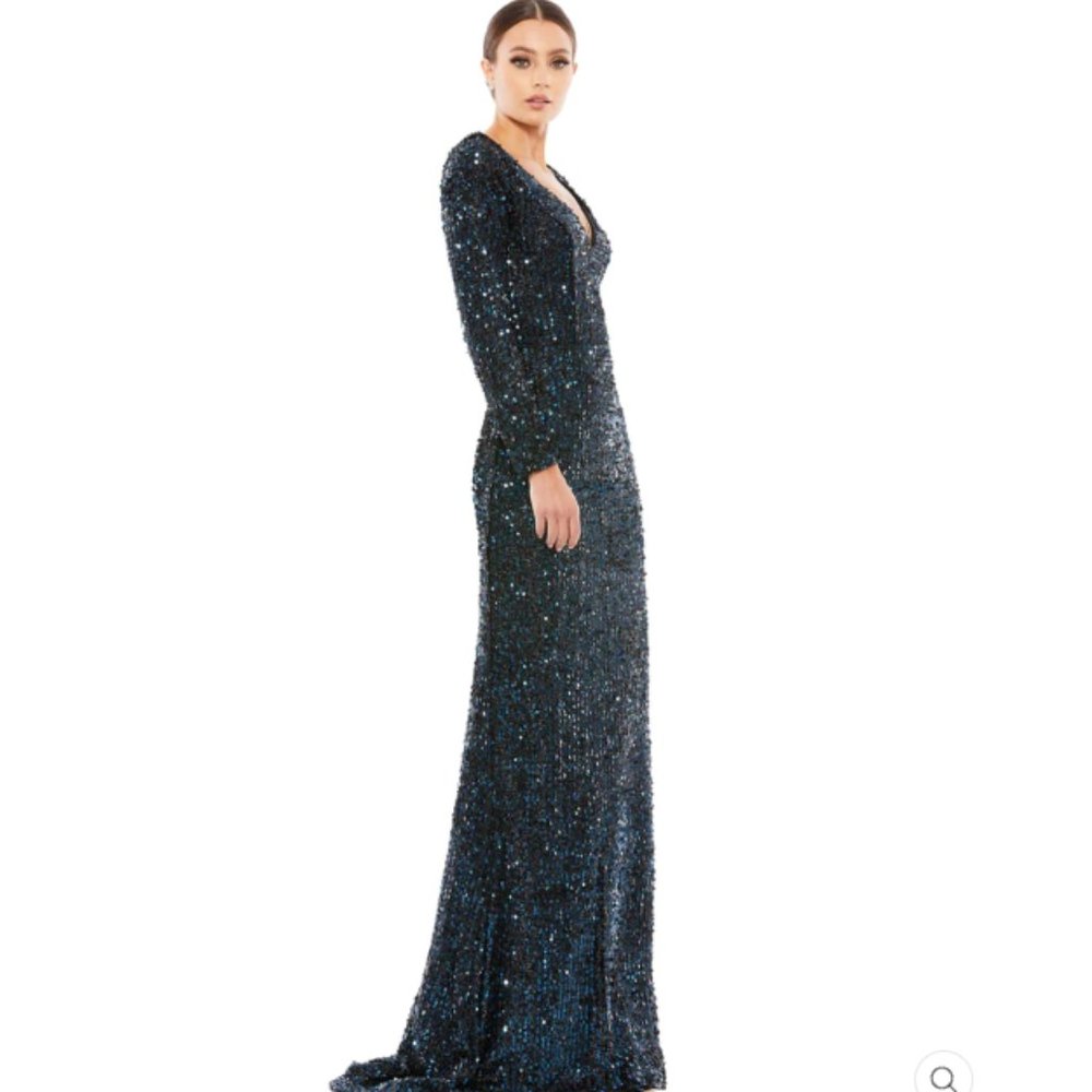LONG SLEEVE SEQUINED GOWN Color-Midnight Size 12, 18 New With Tags